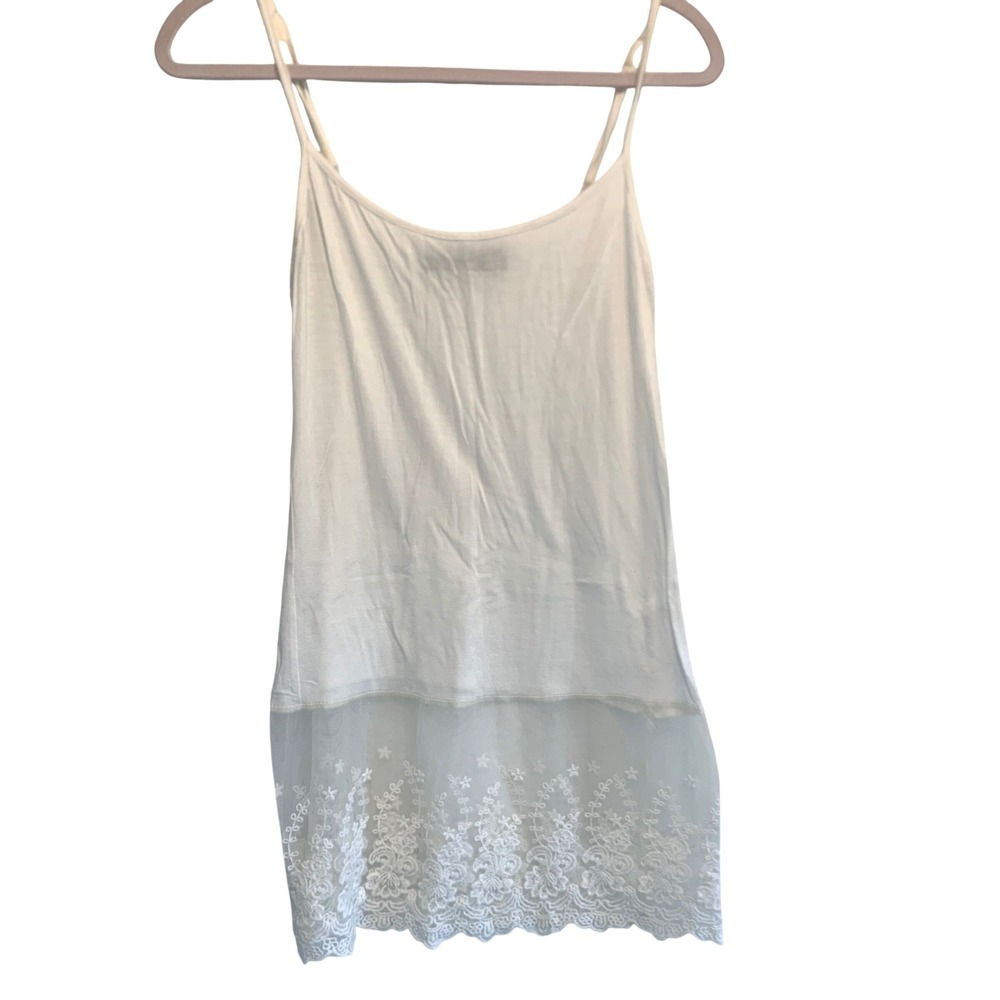 Coquette Cami Top Small White Floral Embroidered Hem Fairy Romantic Ethereal